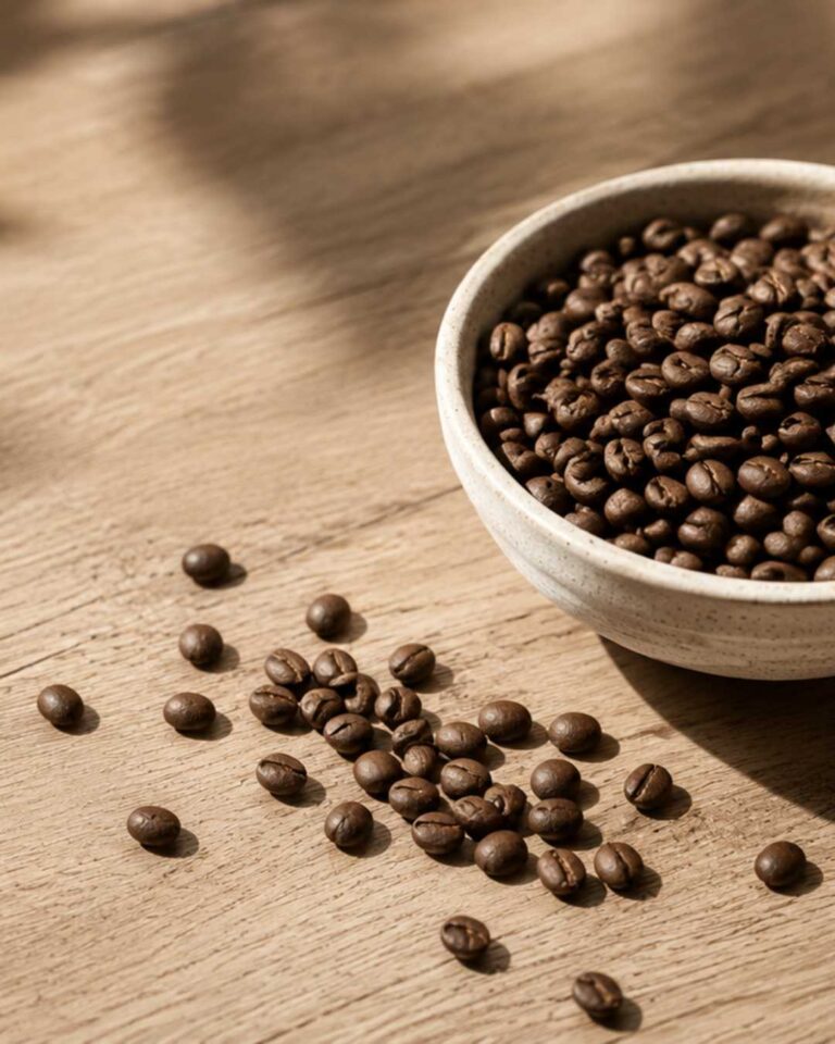Bowl filled with freshly roasted specialty coffee beans from Gangga Coffee Roastery.